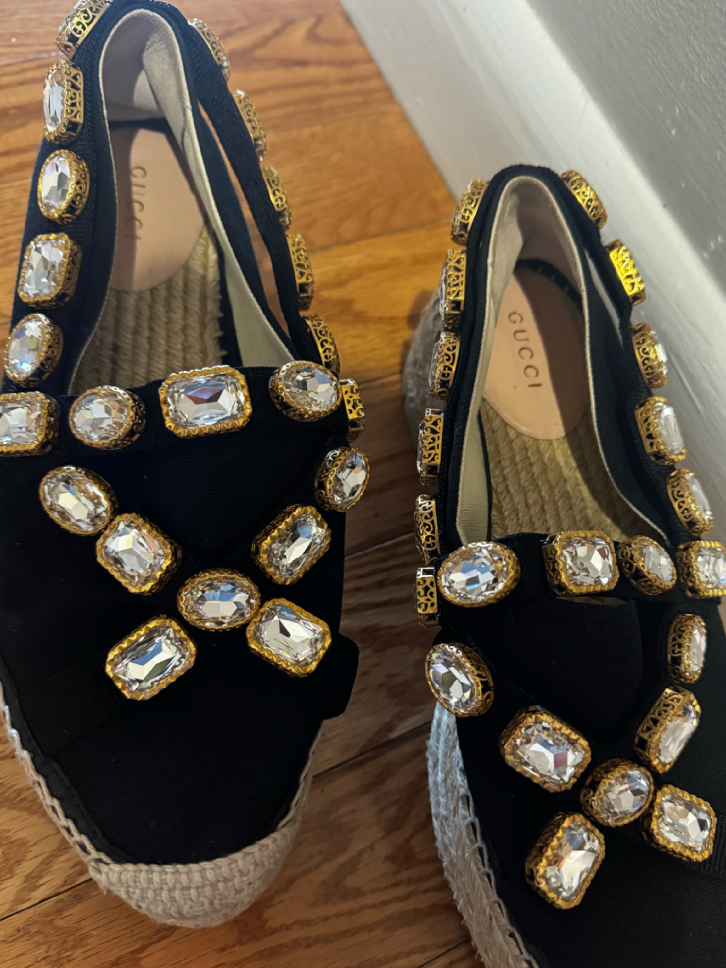 Gucci Black Crystal-Embellished Espadrille Flats